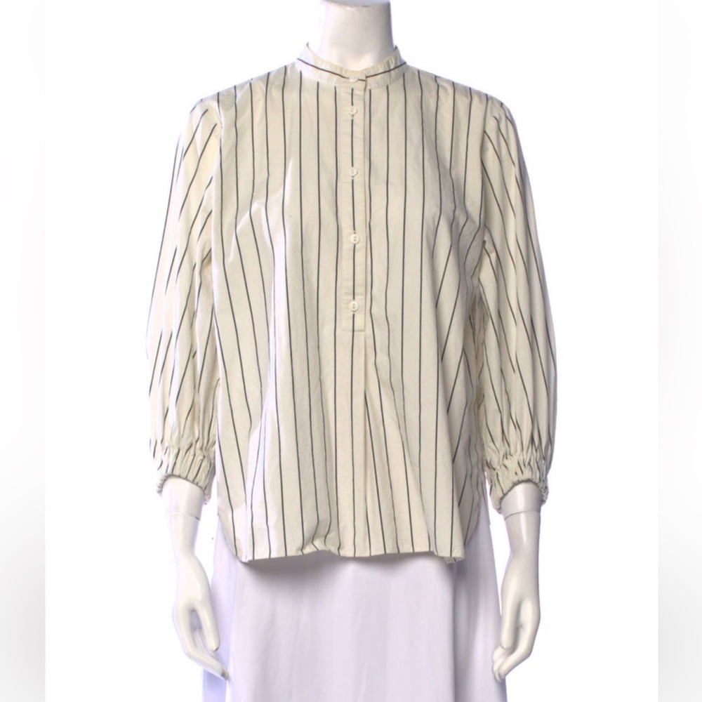 TIBI Mock Neck Striped Balloon Sleeve Top Size 12